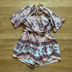 Trixxi Clothing company pink floral romper. Size XL